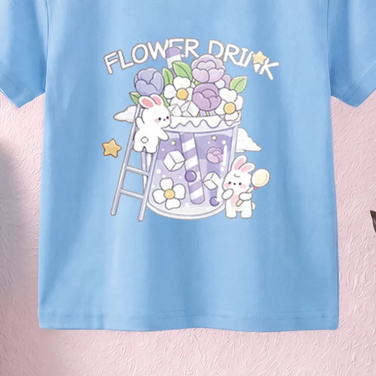 Girls Blue Short Sleeve Floral Print T-Shirt Tshirts
