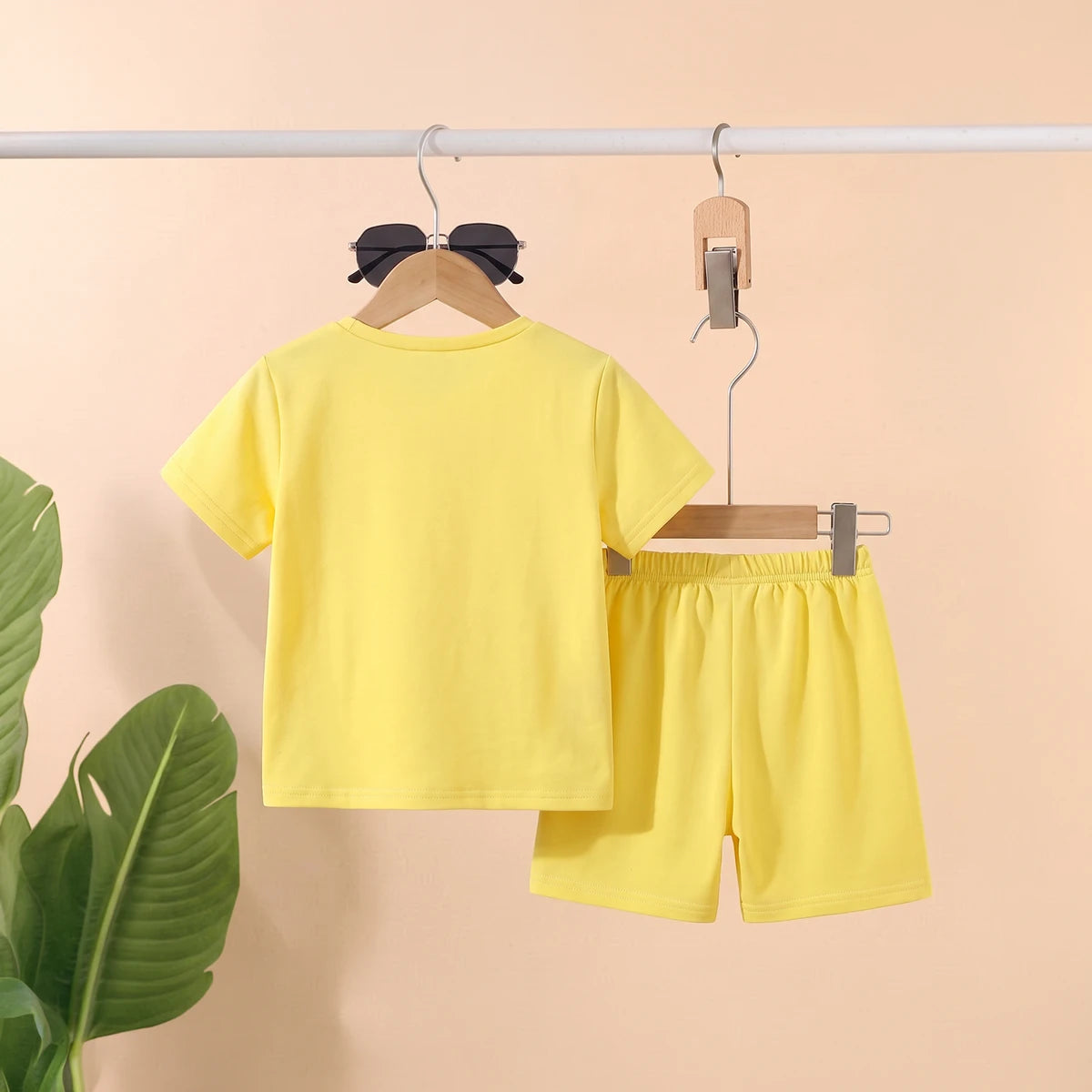Boys Yellow Self-Design Short Sleeve T-Shirt With Shorts Sets 2 pc. Sets