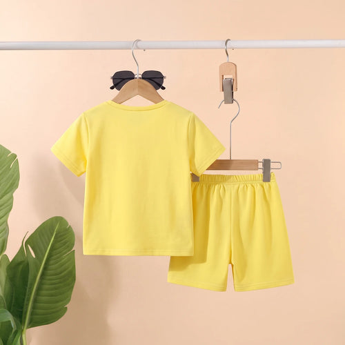 Boys Yellow Self-Design Short Sleeve T-Shirt With Shorts Sets 2 pc. Sets