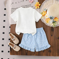 Girls White Short Sleeve Top With Floral Print Shorts Sets 2 pc. Sets