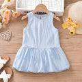 Girls Light Blue Bow Print Sleeveless Balloon Dress Casual Dresses Light Blue 1-2 Y