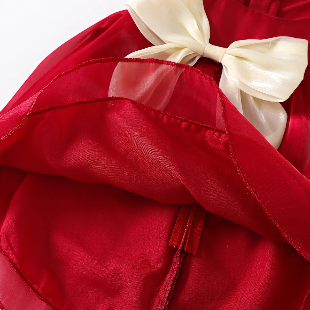 Girls Red Bow Applique A-line Dress Casual Dresses