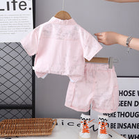 Boys Light Pink Tie & Dye Printed Shirt With Inner Tee And Cargo Shorts Set 3 pc. Sets