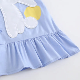 Girls Blue Bunny Applique Short Sleeve Shirt Dress Casual Dresses