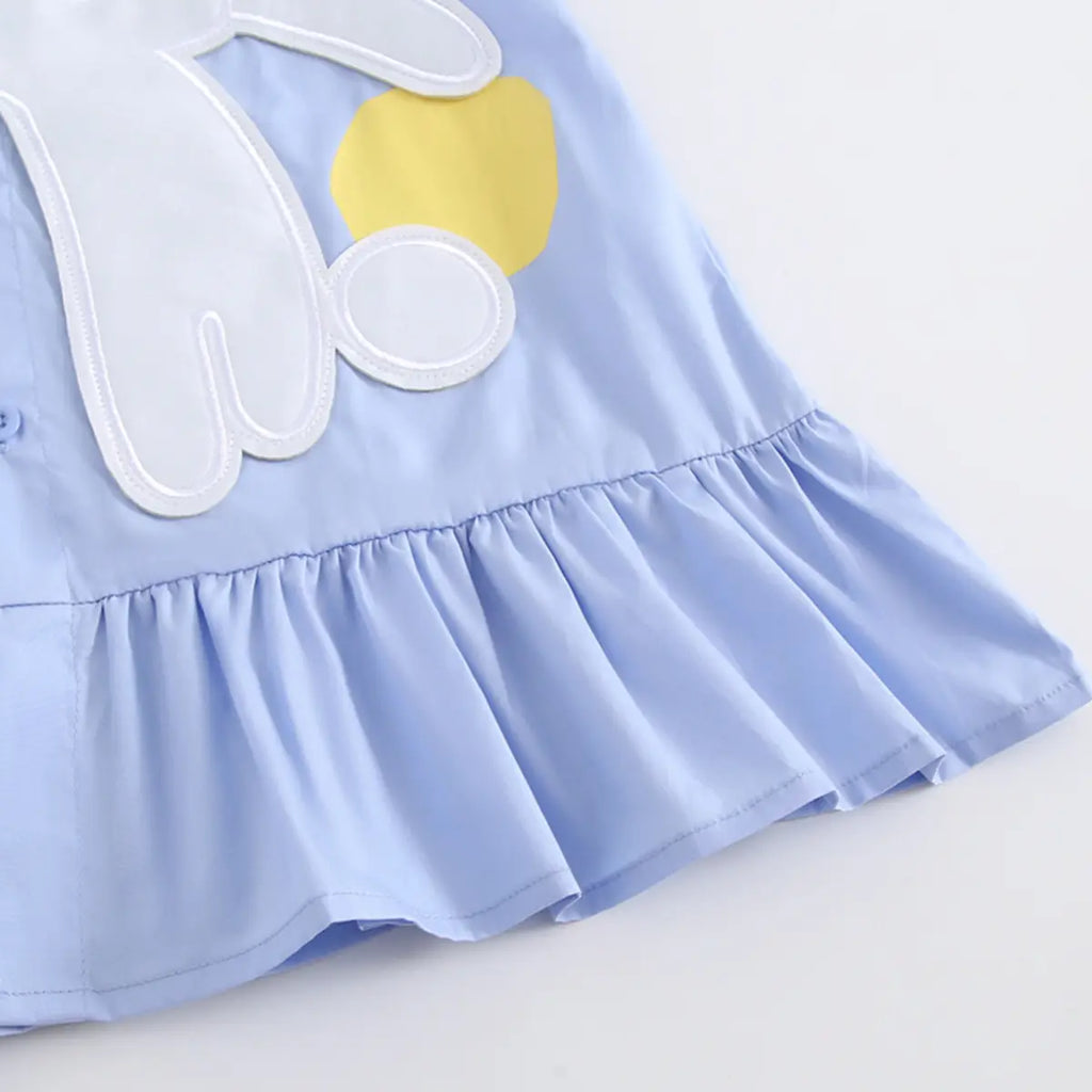 Girls Blue Bunny Applique Short Sleeve Shirt Dress Casual Dresses