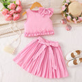 Girls Pink Bow Applique Sleeveless Top With Pleated Skirt Sets 2 pc. Sets Pink 2-3 Y
