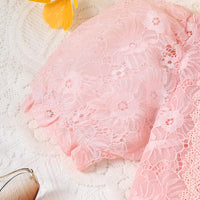 Peach Floral Lace Bodice Tulle Overlay Dress Casual Dresses