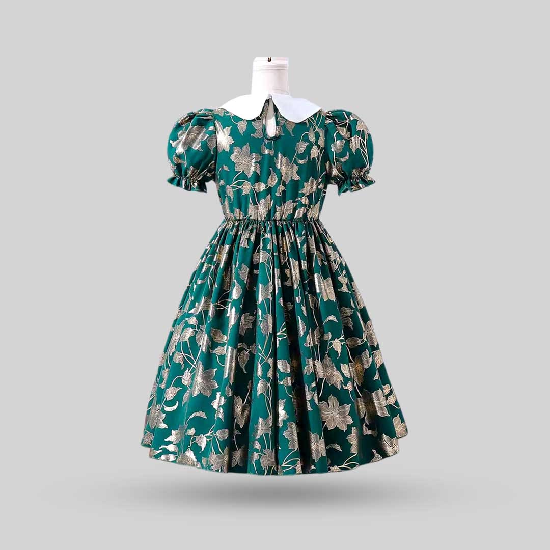 Girls Peter Pan Collar Flower Print Fit & Flare Dress Casual Dresses   