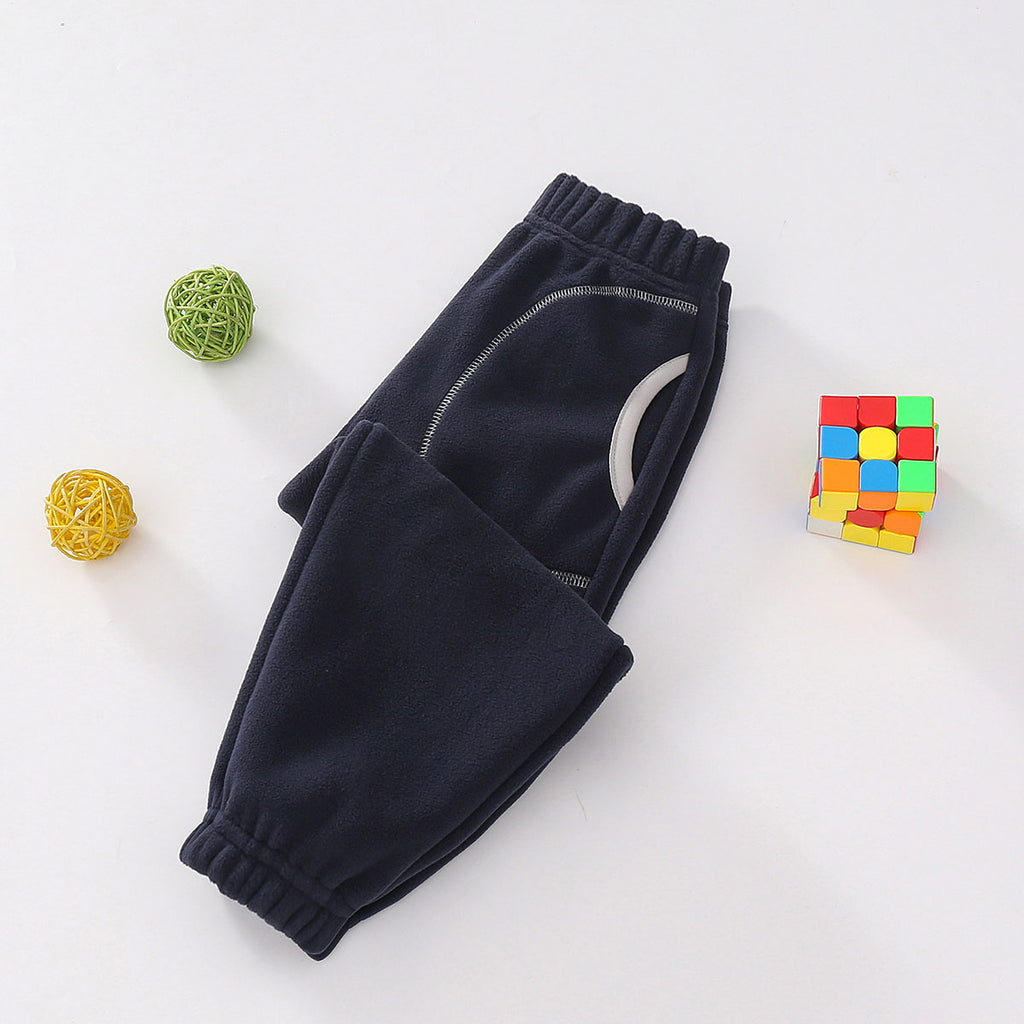 Boys Dark Blue Solid Polar Fleece Winter Jogger Trackpants & Joggers