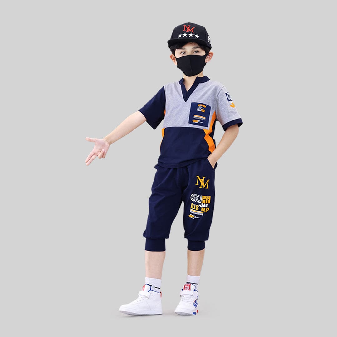 Boys Vneck Short Sleeve T-Shirt With 3/4 Length Pants 2 pc. Sets   