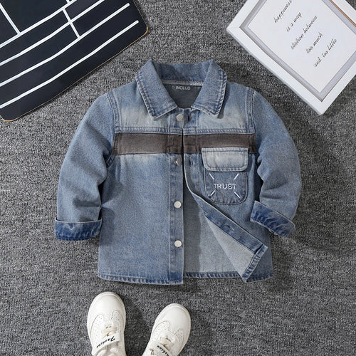 Boys Blue Typography Long Sleeve Denim Shirt Shirts Blue 3-4 Y