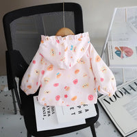 Girls Light Pink Abstract Printed Hooded Zipper Jacket Coats & Jackets