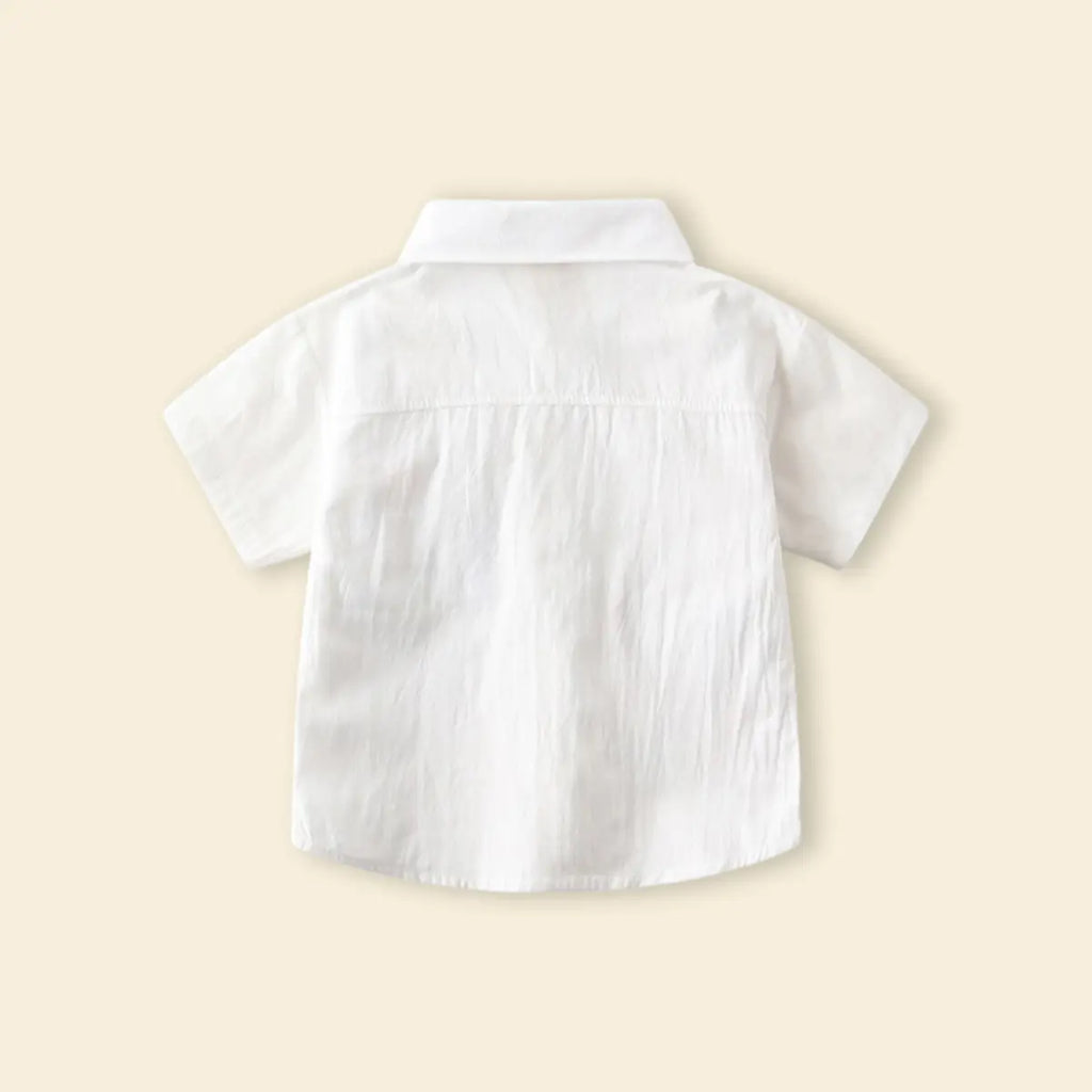 Boys White Short Sleeves Shirt With Abstract Printed Patch Pockets Shirts