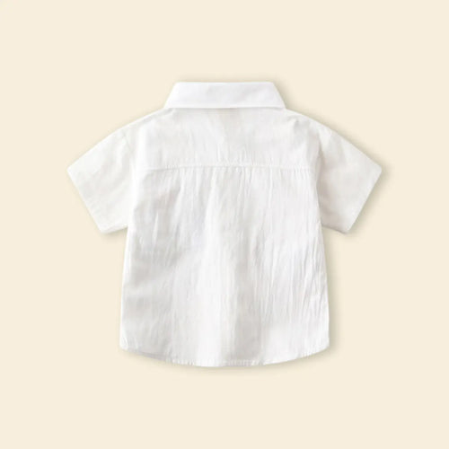 Boys White Short Sleeves Shirt With Abstract Printed Patch Pockets Shirts