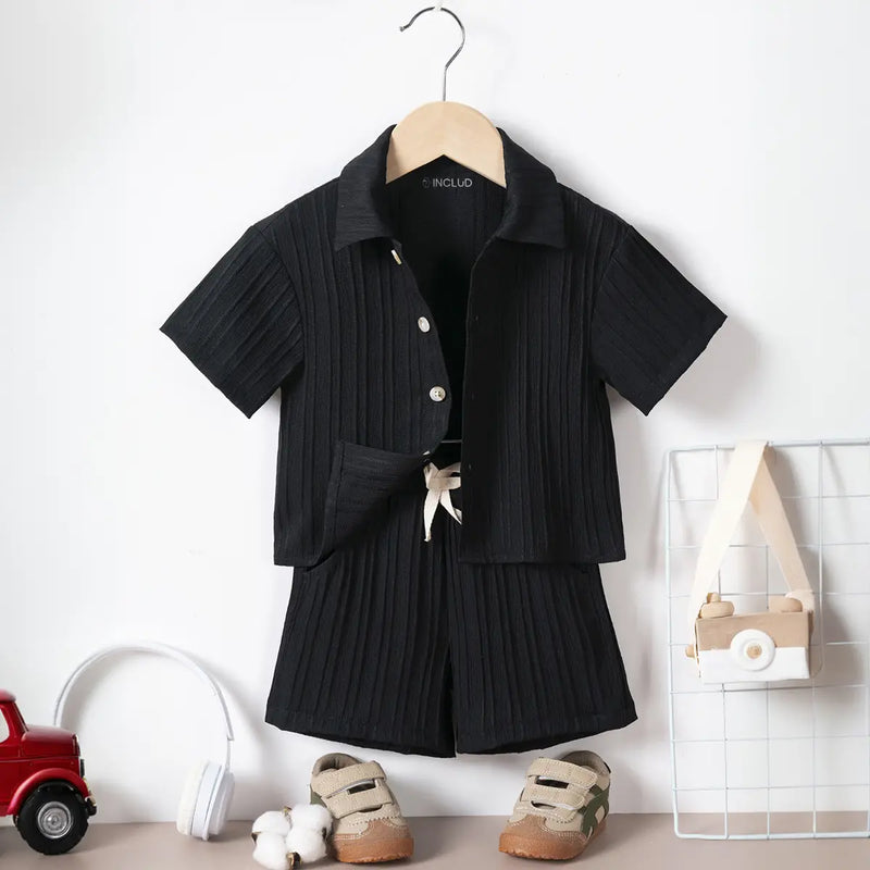 Boys Black Stripe Short Sleeves Shirt With Shorts Co-ord Sets Sets Black 1-2 Y