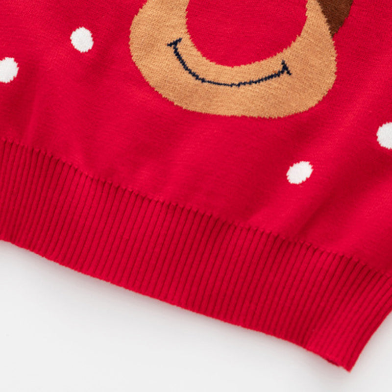 Boys Red Self-Design Christmas Reindeer Sweater Sweaters & Cardigans