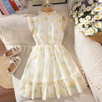 Girls Off White Floral Print Ruffe Neck Fit & Flare Dress Casual Dresses