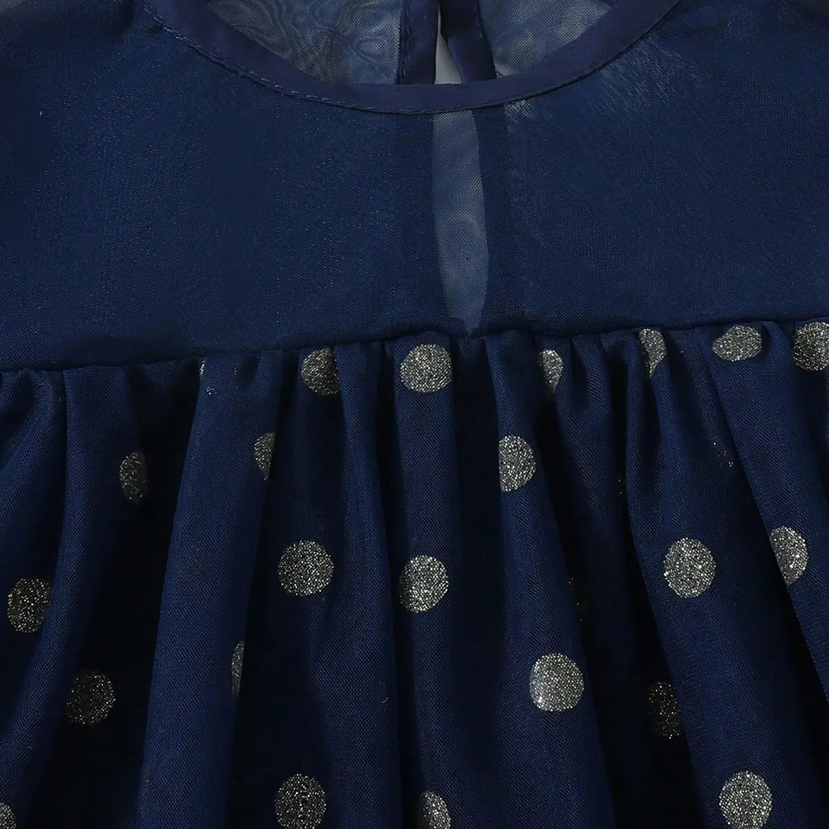 Girls Navy Blue Polka Dot Print A-line Dress With Ruffle Hem Casual Dresses