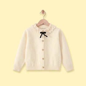 Girls Cream Self Design Long Sleeve Cardigan Sweaters & Cardigans Cream 2-3 Y