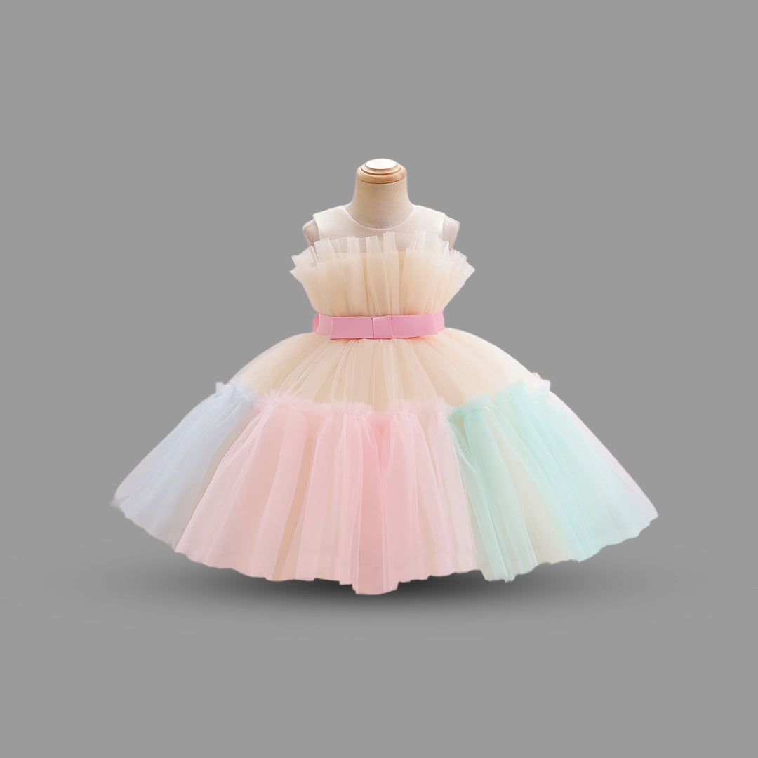 Girls Sleeveless Multi Colour Layered Party Dress Party Dresses   