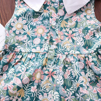 Girls Teal Floral Printed Peter Pan Collar A-line Dress Casual Dresses