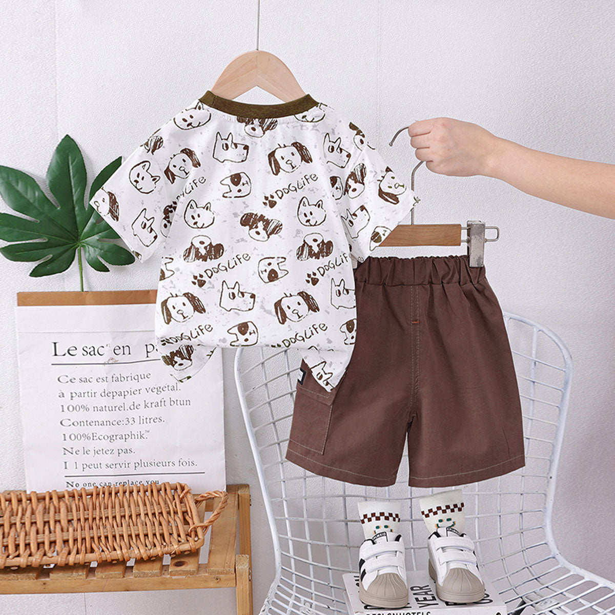 Boys Brown Dog Printed Short Sleeves T-shirt With Shorts Set Sets