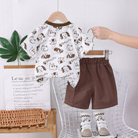 Boys Brown Dog Printed Short Sleeves T-shirt With Shorts Set Sets