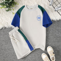 Boys Multicolor Color-blocked Raglan Sleeves T-Shirt With Shorts Set 2 pc. Sets
