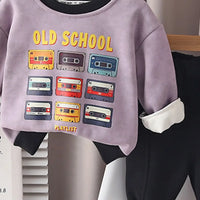 Boys Purple Graphics Printed Sweatshirt With Jogger Sets Sets