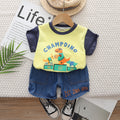 Boys Yellow Short Sleeve Champ Dino Print T-shirt With Denim Shorts Set 2 pc. Sets Yellow 1-2 Y