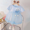 Girls Sky Blue Sleeveless Bow Applique Fit & Flare Dress Casual Dresses Sky Blue 1-2 Y