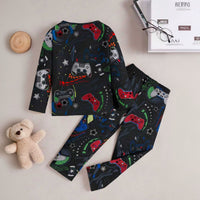Boys Black Gaming Printed Glow in the Dark T-Shirt & Pajama Co-ord Set 2 pc. Sets