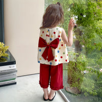 Girls Red Polka Dot Print Top With Elasticated Pants Sets Sets