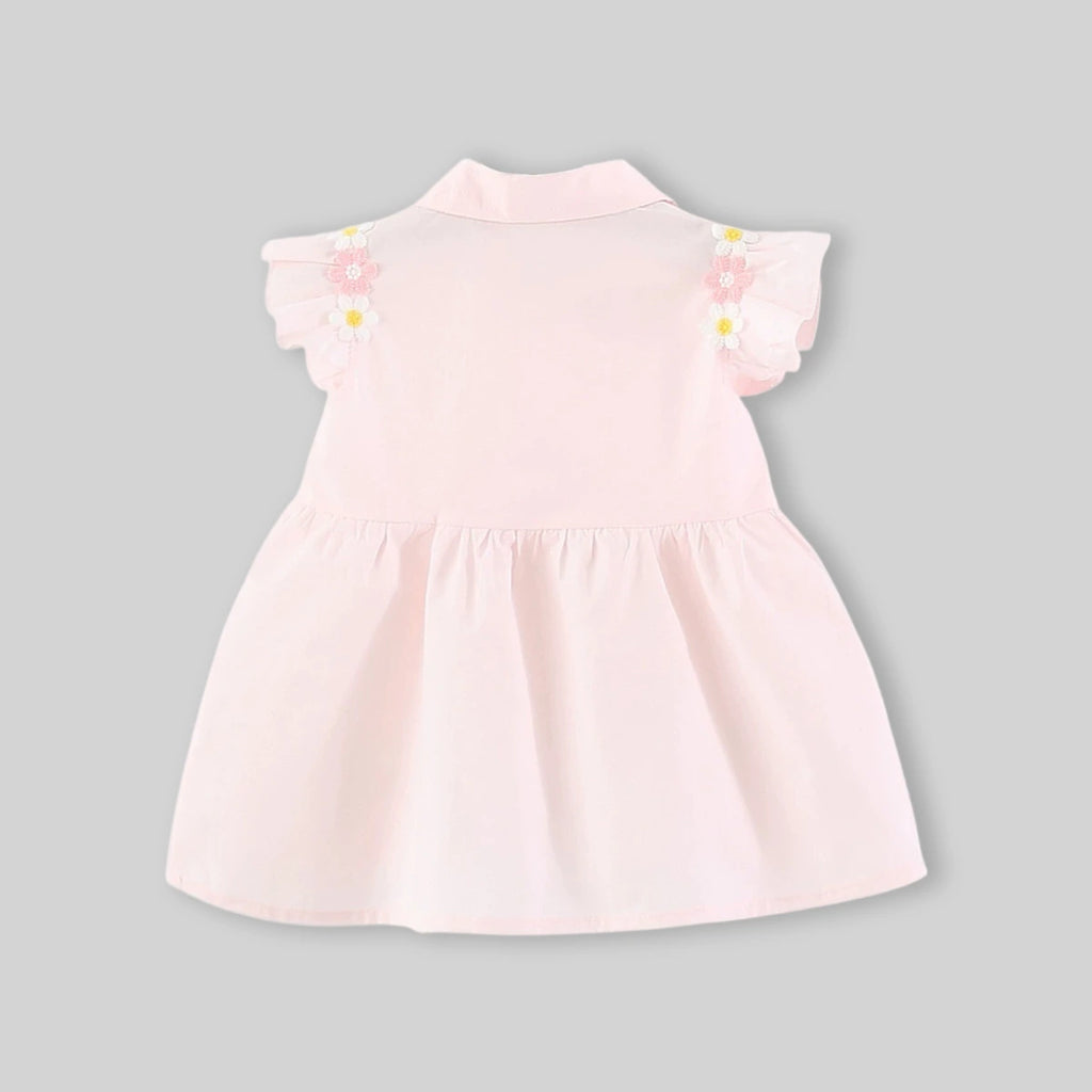 Girls Light Pink Floral Embroidered A-line Dress Casual Dresses