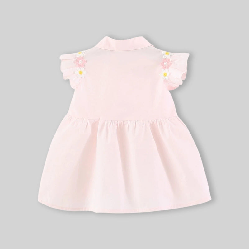 Girls Light Pink Floral Embroidered A-line Dress Casual Dresses