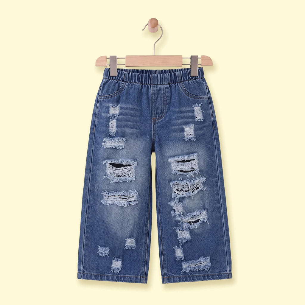 Girls Blue Distressed Jeans Pants Blue 3-4 Y