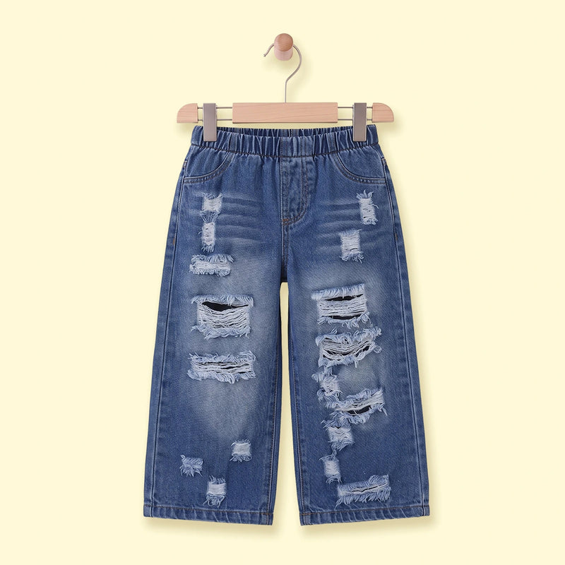 Girls Blue Distressed Jeans Pants Blue 3-4 Y