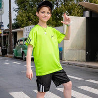 Boys Neon Green Solid Summer T-shirt with Shorts Set 2 pc. Sets