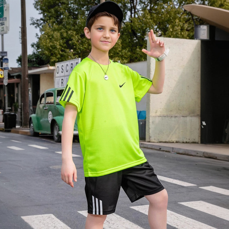 Boys Neon Green Solid Summer T-shirt with Shorts Set 2 pc. Sets