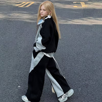 Girls Dark Grey Colorblocked High Neck Sweatshirt With Pants Sets 2 pc. Sets