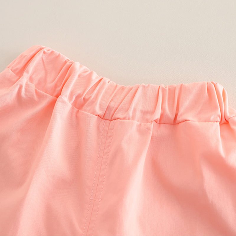 Girls Flutter Sleeves Textured Peplum Top With Pink Shorts Set 2 pc. Sets