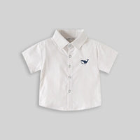 Boys Beige Striped Casual Shirt with Shark Embroidery Shirts