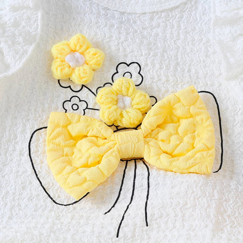 Girls Yellow Floral Applique Sleeveless Top With Shorts Sets 2 pc. Sets