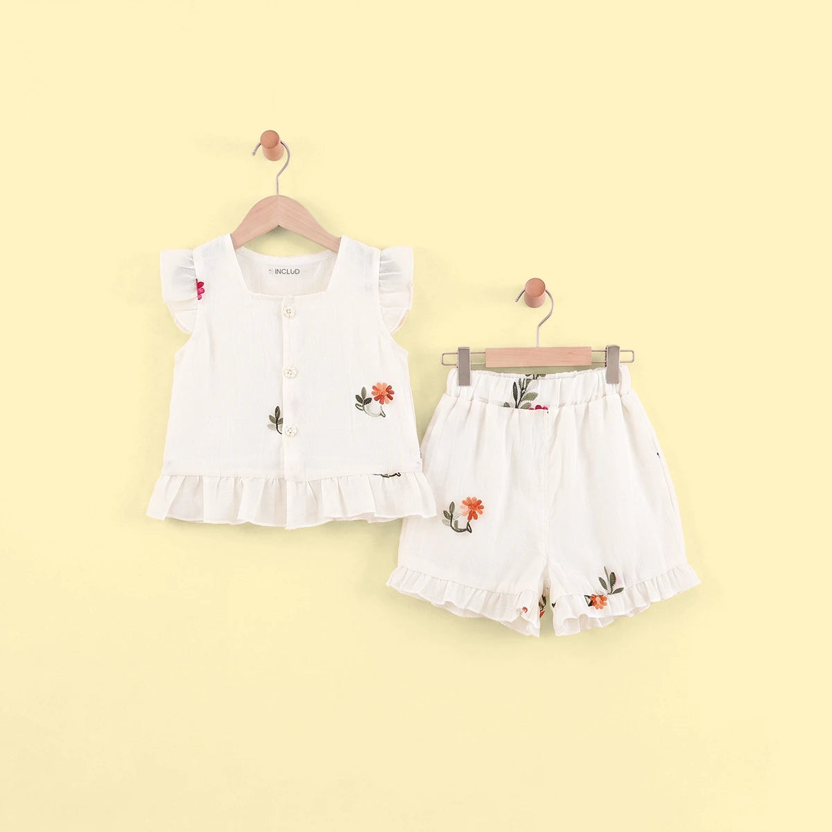 Girls Off White Floral Embroidered Top With Shorts Sets 2 pc. Sets Off White 1-2 Y