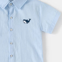 Boys Sky Blue Shark Embroidered Casual Shirt Shirts