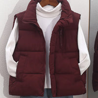 Boys Burgundy Quilted Puffer Zip-up Vest With Stand-up Collar Coats & Jackets