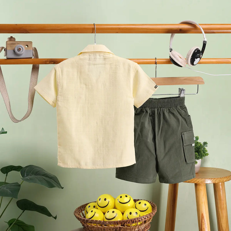 Boys Yellow Checked Short Sleeves Shirt With Shorts Sets Sets