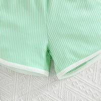 Girls Sea Green Typographic Printed Camisole Top With Tulle Top And Shorts Set 3 pc. Sets