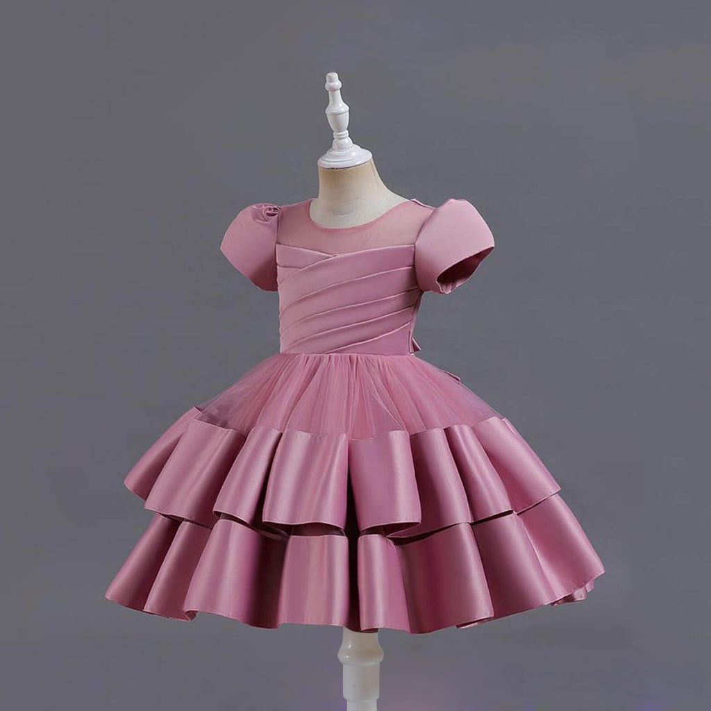 Girls Pleated Knee Length Party Dress Party Dresses   
