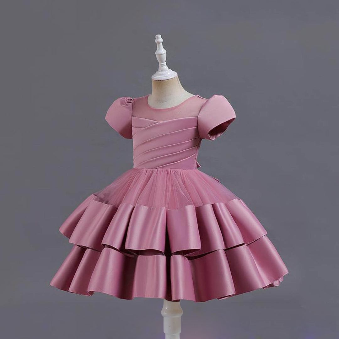 Girls Pleated Knee Length Party Dress Party Dresses   